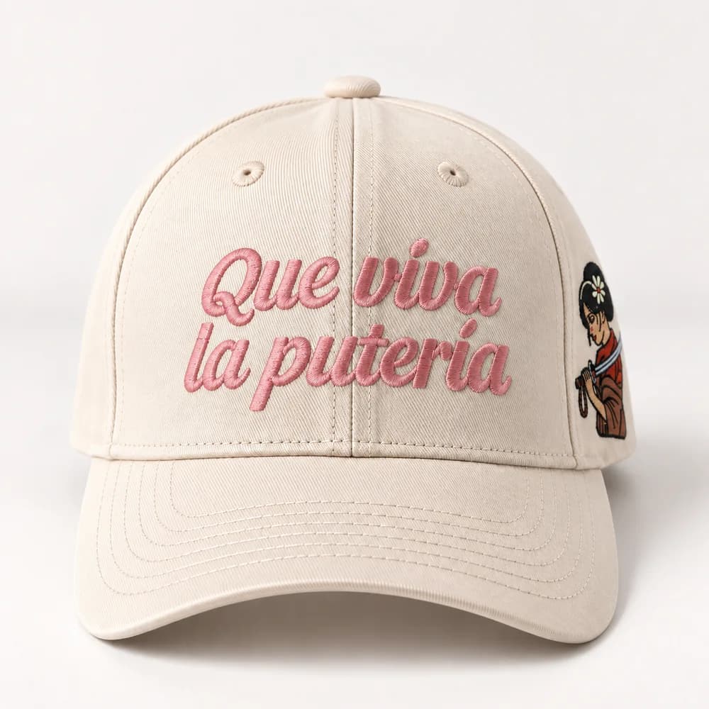 Casquette AMARYO sable, broderie rose Que viva la putería